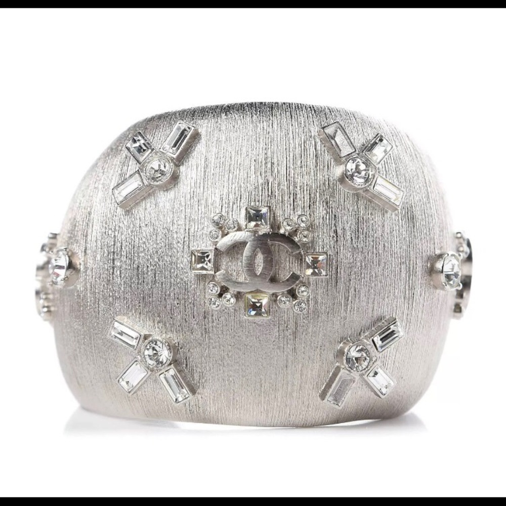 Chanel Brushed Textured Silver CC Cuff